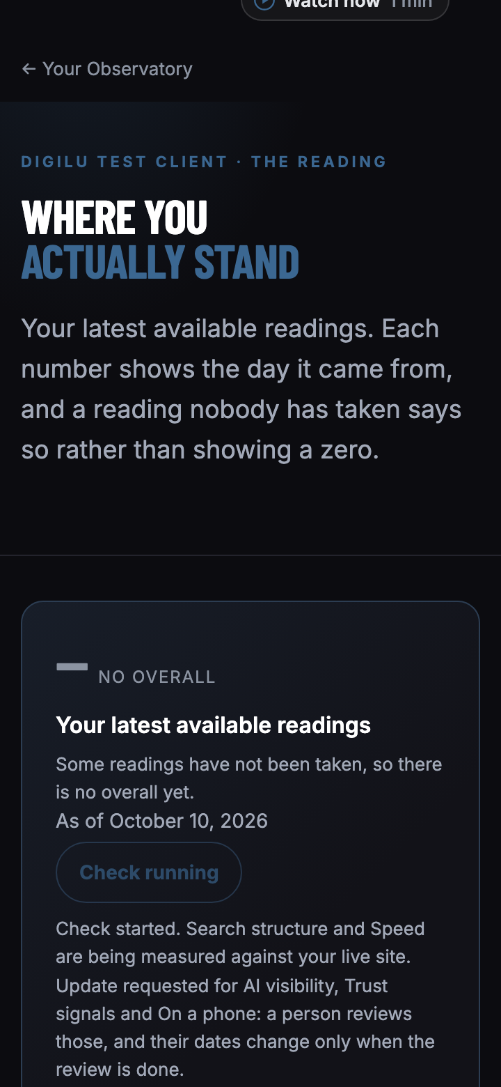 The readings page while the check is running